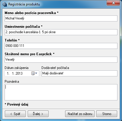 Doplnkové informácie pre registráciu pc