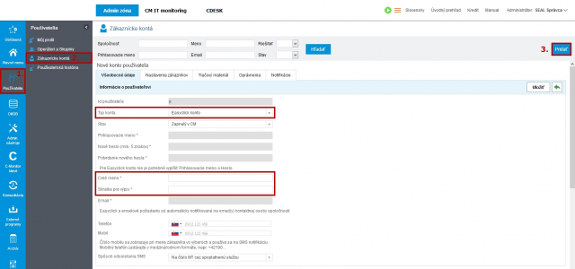 Vytvorenie nového Easyclick konta