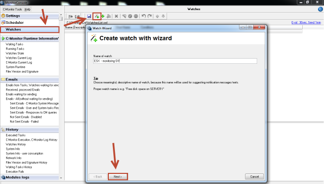 Vytvorenie watchu pre monitoring ESX servera