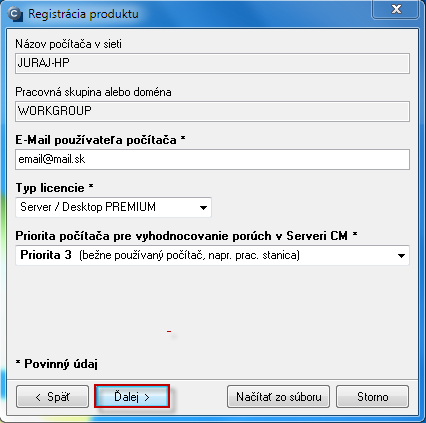 Registrácia C-Monitor klienta