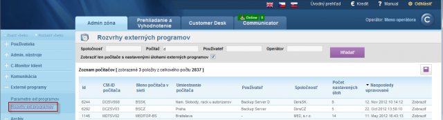 Uložené rozvrhy pre vyhodnocovanie parametrov externých programov
