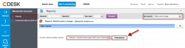 Postup pre vytvorenie reportu Týždenný plán zálohovania