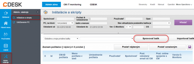 Vstup do menu pre vytvorenie inštalačného balíka Vstup do menu pre vytvorenie inštalačného balíka