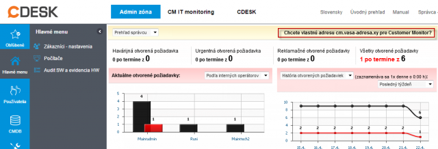 Link v úvodnom prehľade -  jeden zo spôsobov k objednaniu vlastnej domény do prístupovej adresy k CM portálu.