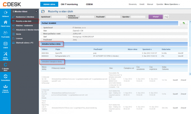 Zobrazenie bežiacich a čakajúcich úloh cez CM portál