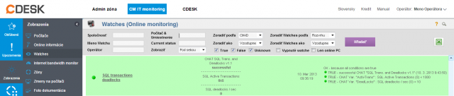 Ukážka z Watchu zo šablóny SQL transactions and Deadlocks