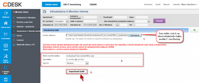 Import aktualizačného balíčku do CM portálu