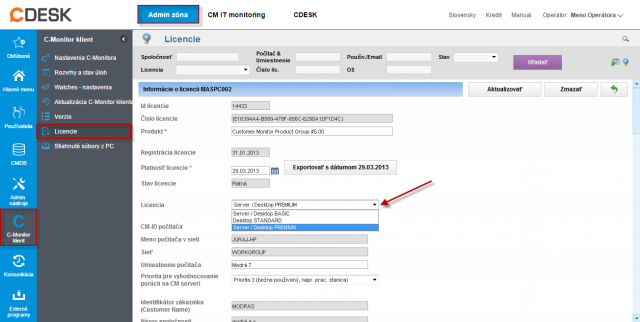 Zmena licencie C-Monitor klienta pre jeden počítač