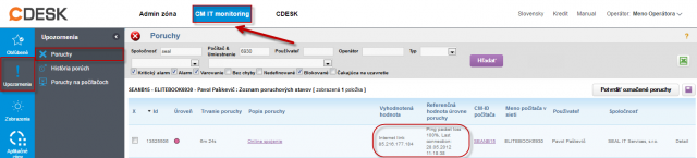 Výpadok spojenia PC s výpadkom int. linky