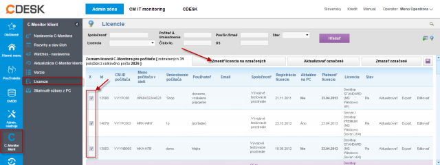 Zmena licencie C-Monitor klienta pre viac počítačov naraz