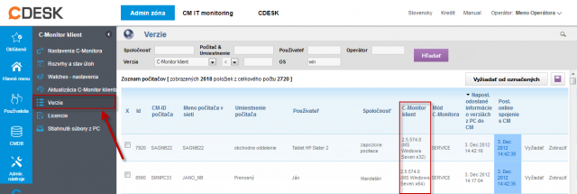 Overenie aktuálnej verzie C-Monitor klienta