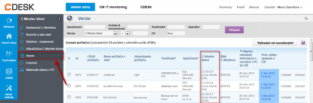 Overenie aktuálnej verzie C-Monitor klienta