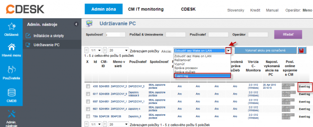 Vstup do eventlogu 