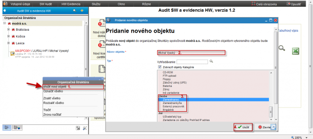Postup pre vloženie nového podobjektu typpu osoba