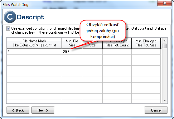 Nastavenie obvyklej veľkosti SQL databázy po vykonaní zálohy